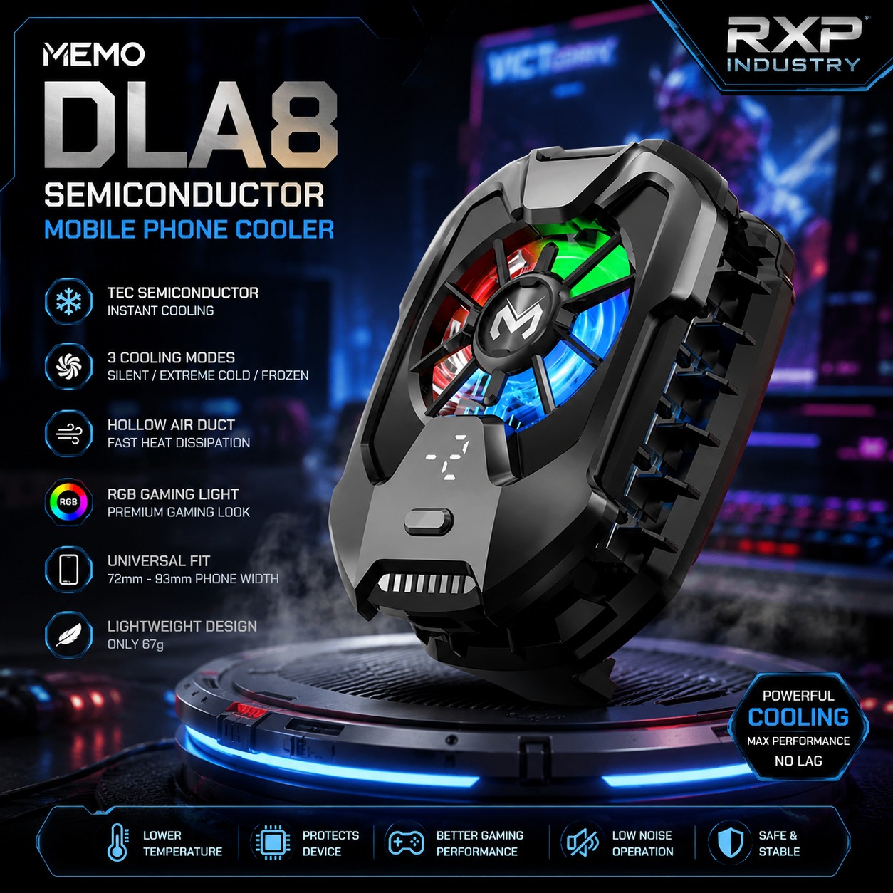 MEMO DLA8 Semiconductor Mobile Phone Cooler RGB Gaming Cooling Fan for Android & iPhone