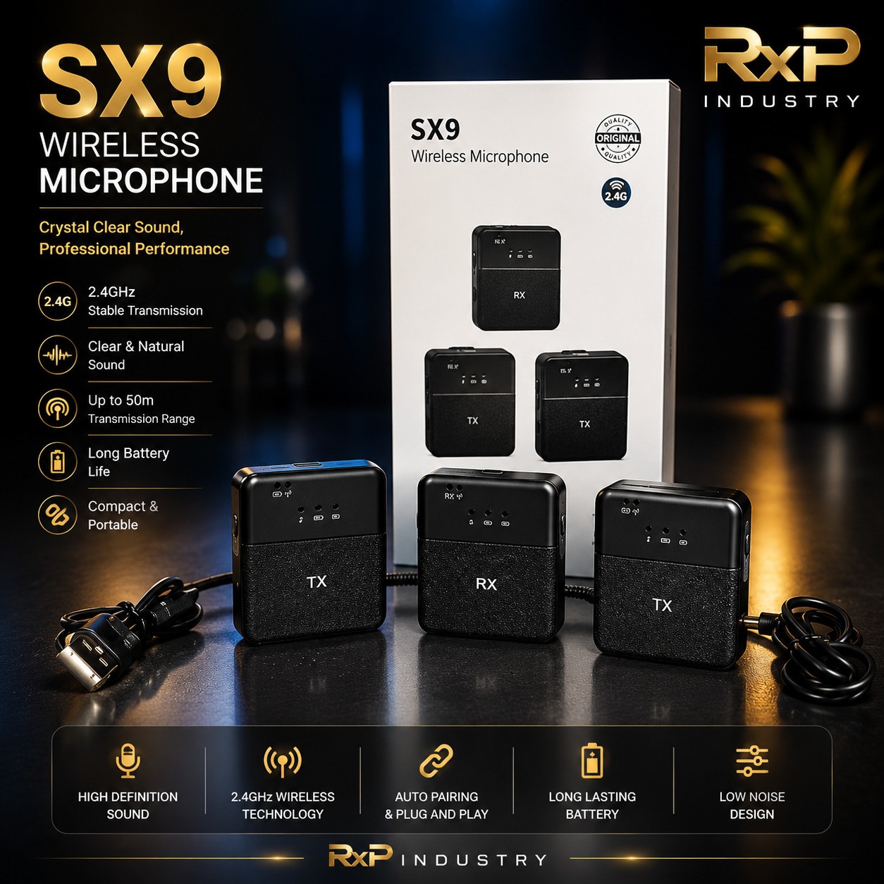 SX9 Wireless Microphone Dual Transmitter System (2 TX + 1 RX)